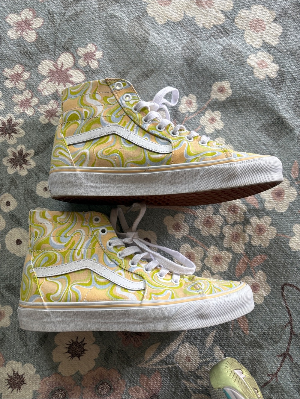 Vans High-Top Sneakers in Yellow, White & Green Swirl